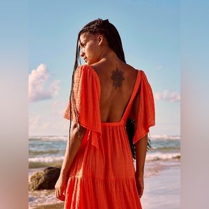 Free People Beach La La Maxi Dress in Wild Papaya, Size M
